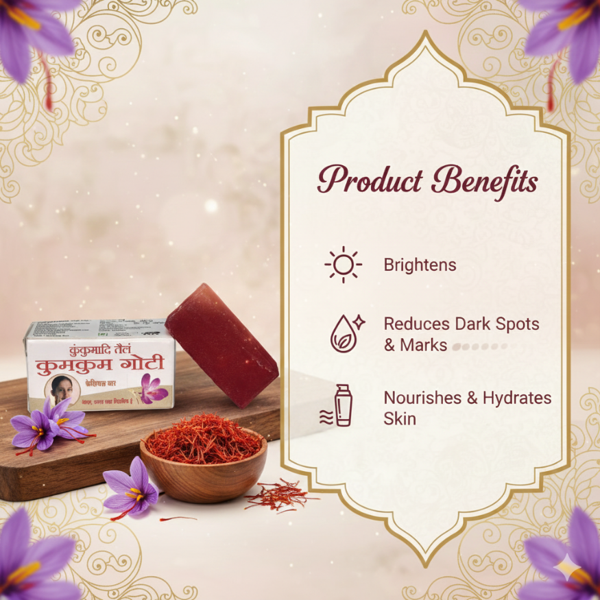 Kumkumadi Oil Kumkum Goti Ayurvedic Facial Soap (300g) – Reduces Pigmentation, Acne & Signs of Aging for Glowing Skin