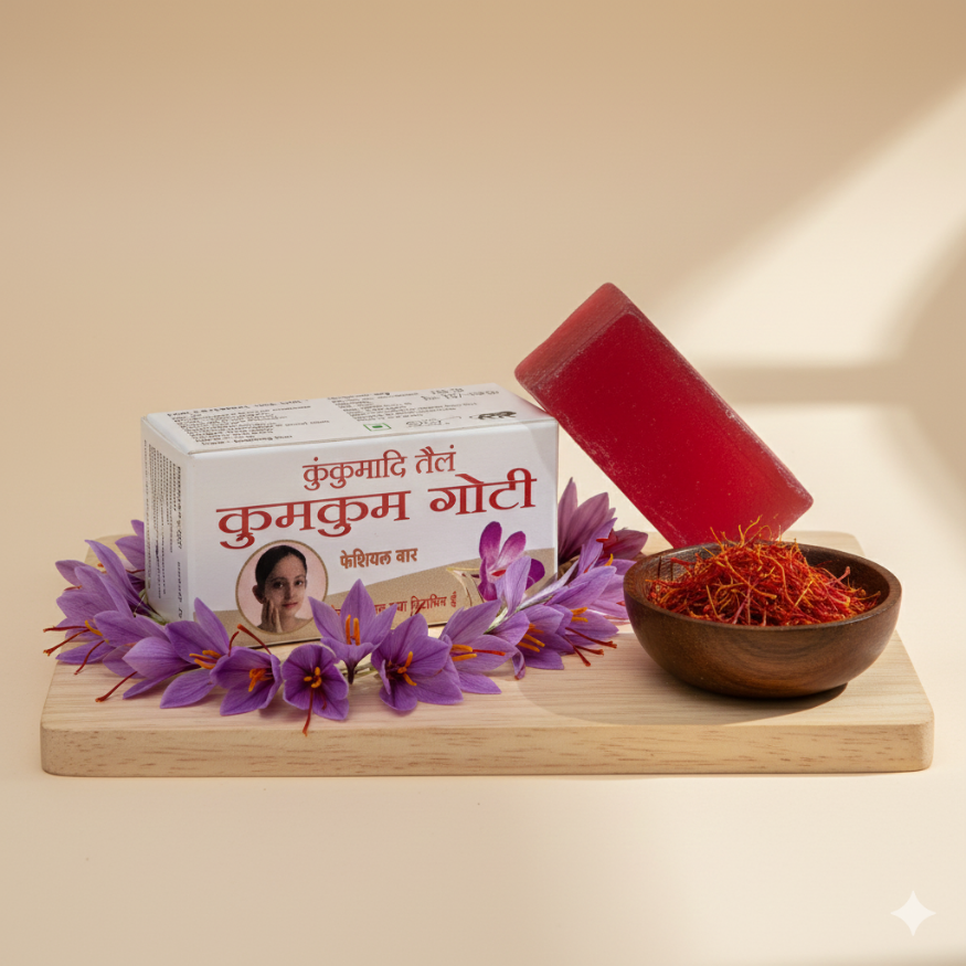 Kumkumadi Oil Kumkum Goti Ayurvedic Facial Soap (300g) – Reduces Pigmentation, Acne & Signs of Aging for Glowing Skin