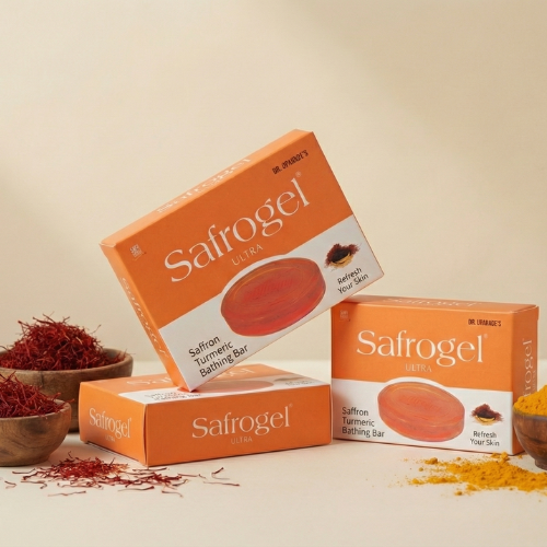 Safrogel Ayurvedic Soap with Saffron & Turmeric – Natural Glow, Pure Nourishment ( Pack of 3 )